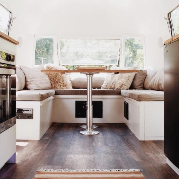 Plank Flooring, Rug and Lush Fabric Layers, The Modern Caravan "Luna"