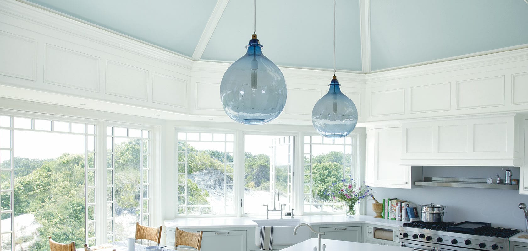 kitchen with blue ceiling