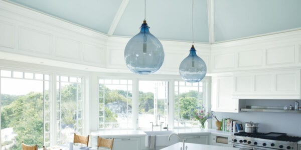 kitchen with blue ceiling