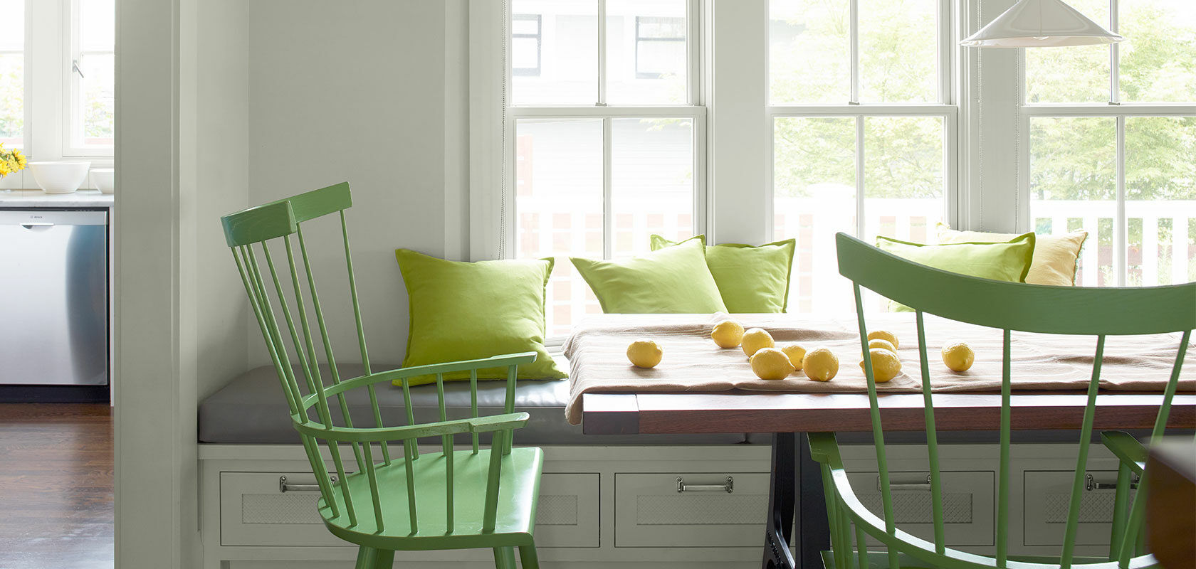 painting furniture image featuring painted green chairs